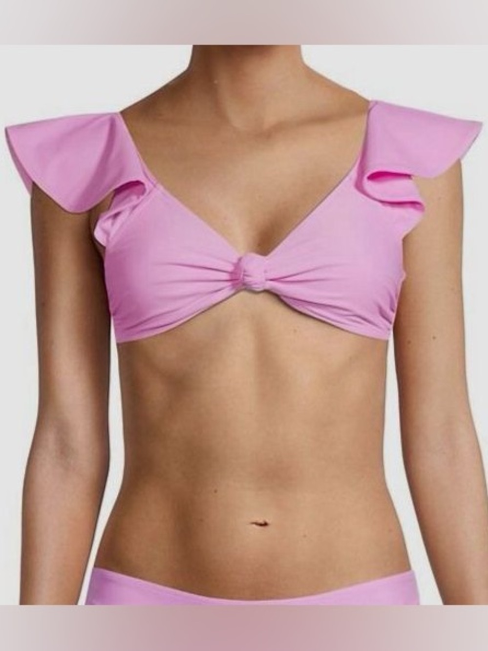 Tanya Taylor Orelia Knot Bikini Top With Ruffle Sleeves